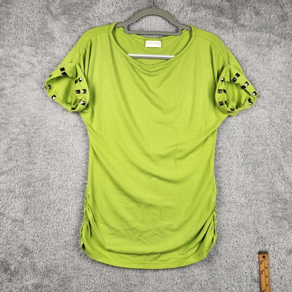 Vintage Soft Surroundings Shirt Womens Medium Green Studded Tunic Ruched Fairy